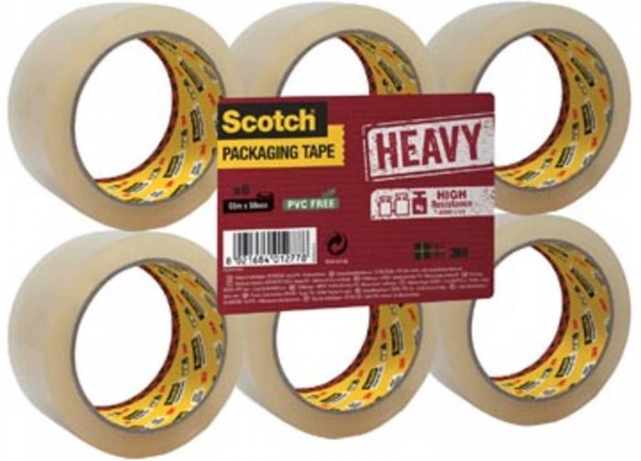 Scotch verpakkingsplakband Heavy ft 50 mm x 66 m transparant pak van 6 stuks