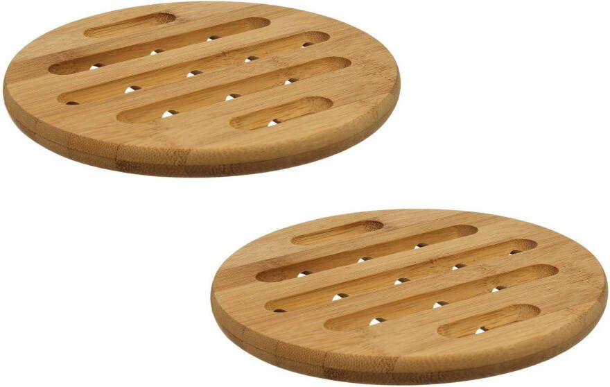 Secret de Gourmet 2x Stuks ronde pannen onderzetter bruin 18 cm van bamboe Panonderzetters