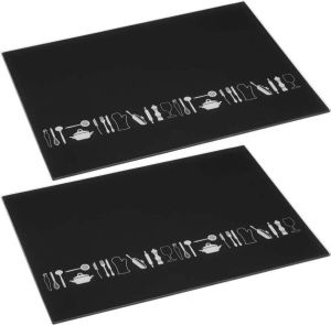 Secret de Gourmet 2x Stuks Snijplank Rechthoek Zwart Met Print 40 X 30 Cm Van Glas Snijplanken