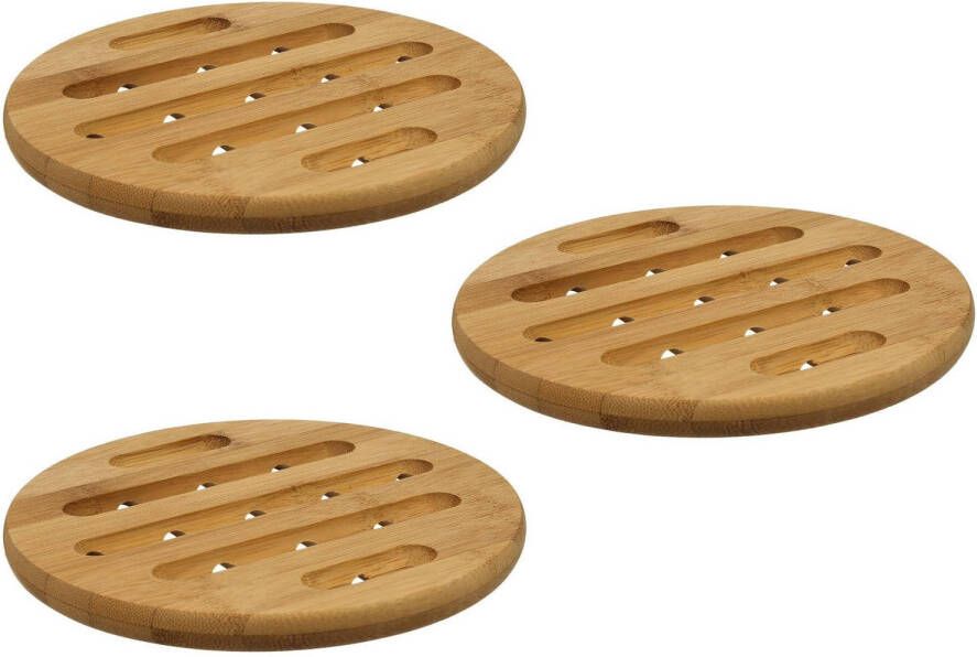 Secret de Gourmet 3x Stuks ronde pannen onderzetter bruin 18 cm van bamboe Panonderzetters
