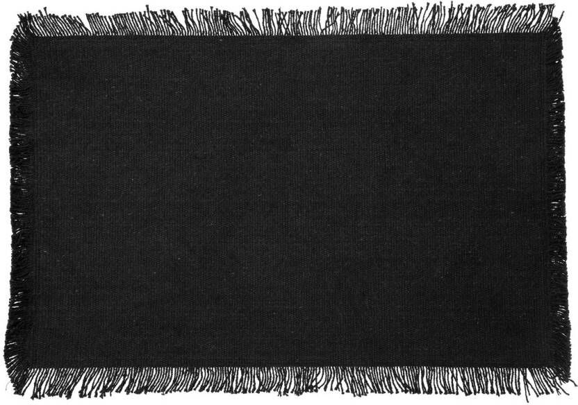 Secret de Gourmet placemats Kenya 1x zwart 45 x 30 cm katoen met franjes Placemats