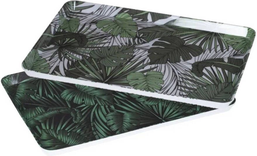 Secret de Gourmet Set 2x dienbladen serveerbladen rechthoekig Jungle 30 x 22 cm Dienbladen