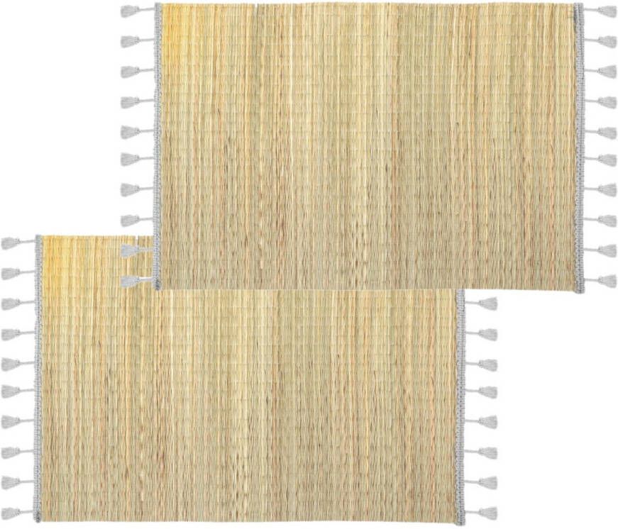 Secret de Gourmet Set van 4x stuks placemats met franjes grijs bamboe 45 x 30 Placemats