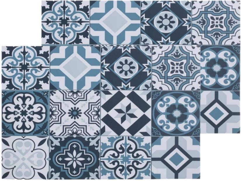 Secret de Gourmet Set van 6x stuks rechthoekige placemats mozaiek blauw vinyl 45 x 30 cm Placemats
