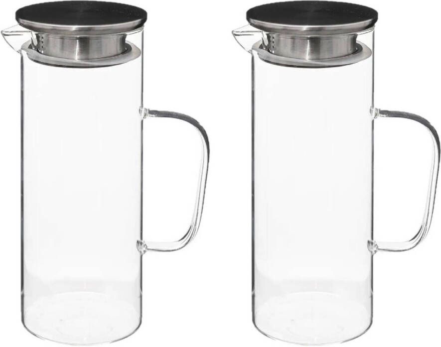 Secret de Gourmet Water Karaf Schenkkan 2x rvs dop glas 1.1 Liter D9 x H22 cm Karaffen