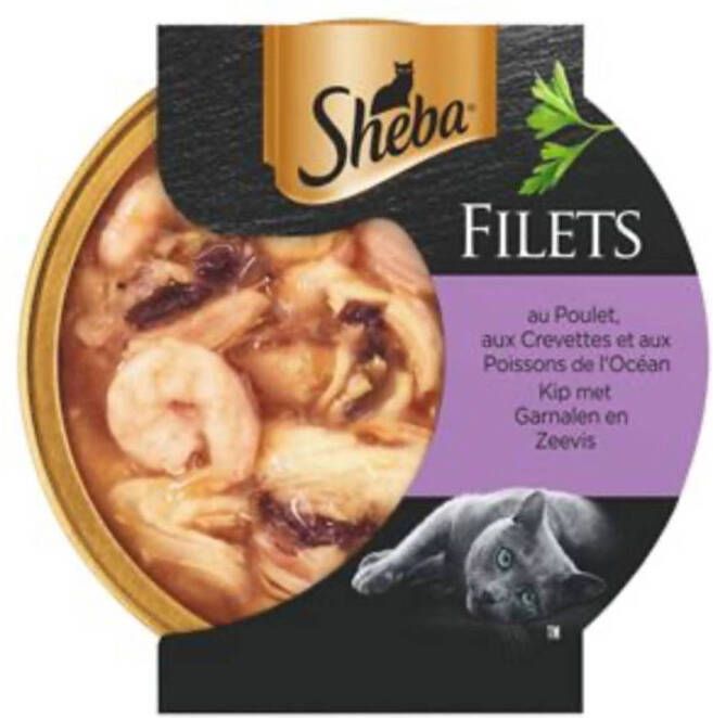 Sheba Filets Garnaal oceaanvis en kip in saus kattenvoer 60 gram