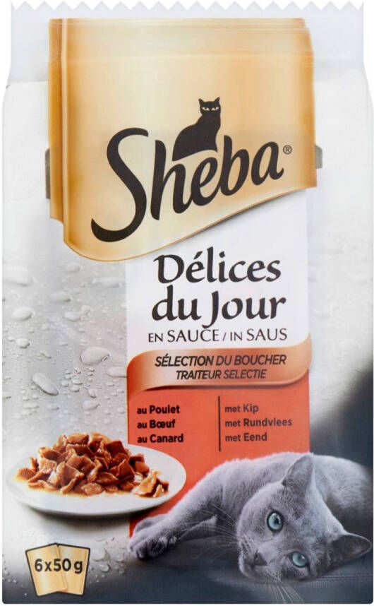 Sheba Kattenvoer Delices du Jour Traiteur selectie maaltijdzakjes 6x50 g 1x6