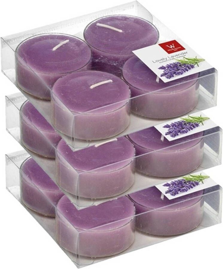 Trend Candles 12x Maxi geurtheelichtjes lavendel paars 8 branduren Geurkaarsen lavendelgeur Grote waxinelichtjes