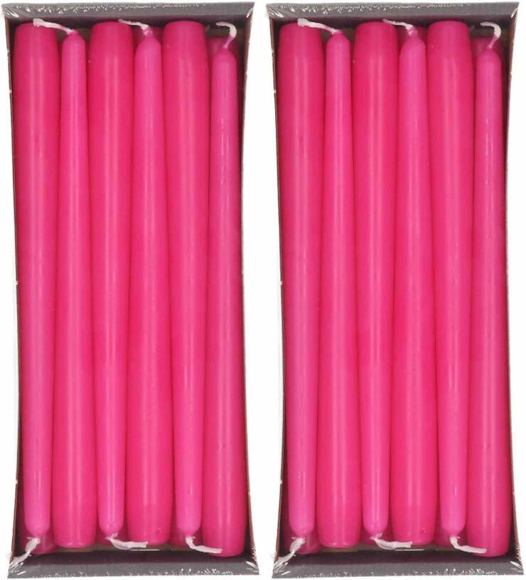Enlightening Candles 24x Fuchia roze dinerkaarsen 25 cm 8 branduren Geurloze kaarsen fuchia roze Tafelkaarsen kandelaarkaarsen