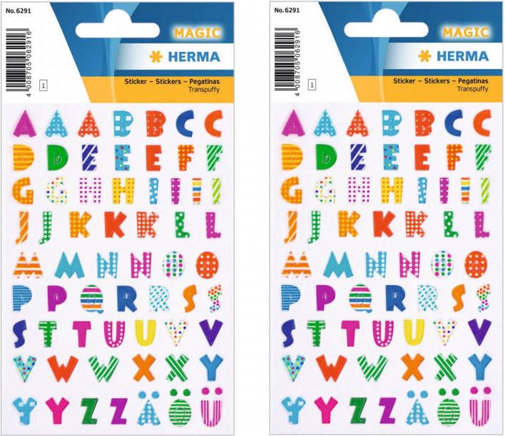 Shoppartners 2x Stickervelletjes met 62x stuks plak letters A-Z gekleurde letters Stickers