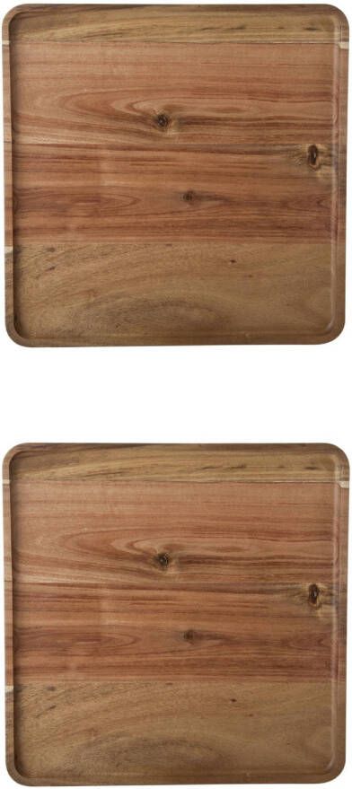 Cosy & Trendy 2x Stuks houten dienblad met opstaande rand 26 x 26 cm vierkant Dienbladen