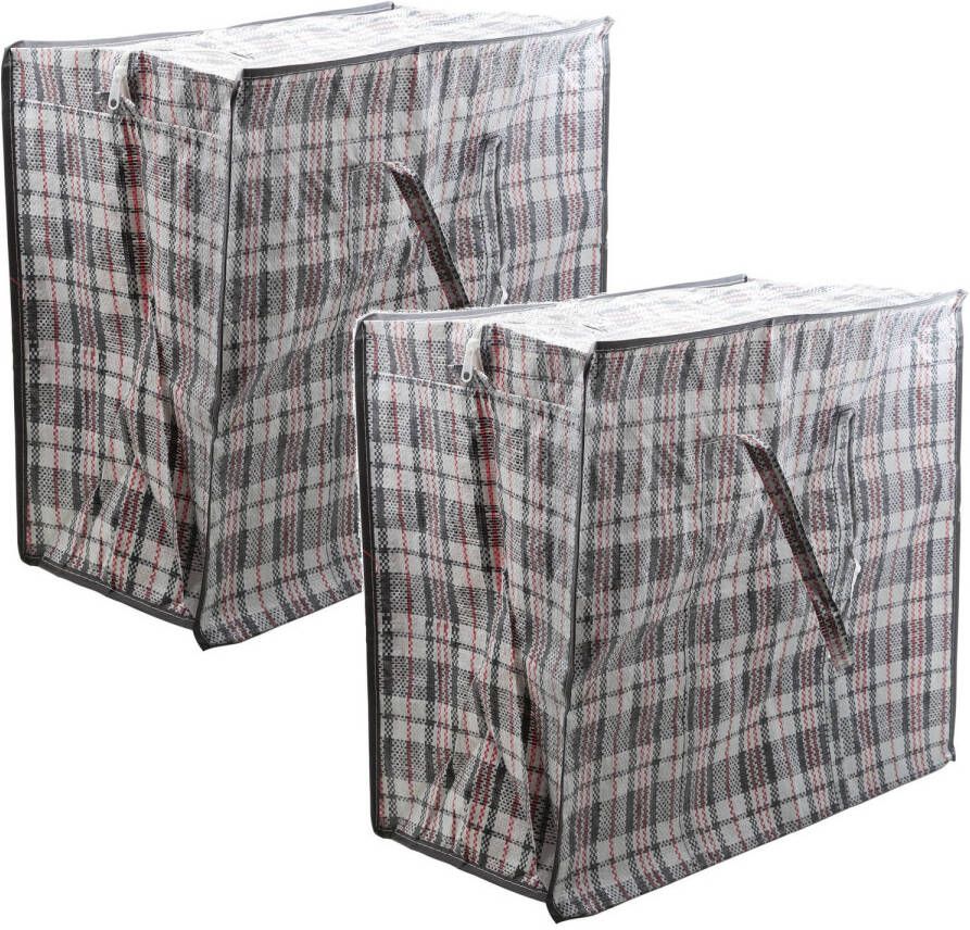 Cosy&Trendy 2x Stuks mega jumbo XXL waszak wasgoedtas grijs geruit 55 x 30 cm van kunststof Wasgoed tassen zakken