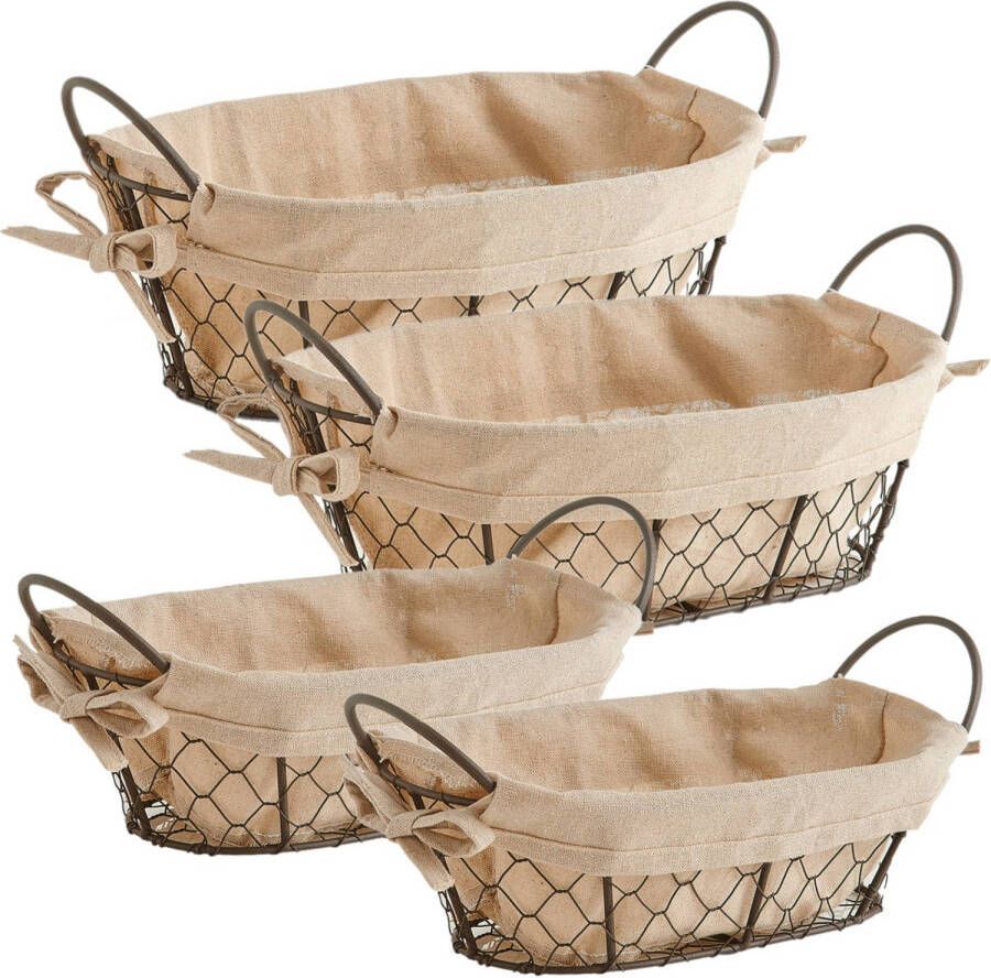 Zeller 4x Vintage broodmandjes voor kleine broodjes 26 x 17 cm en 30 x 21 cm broodmand
