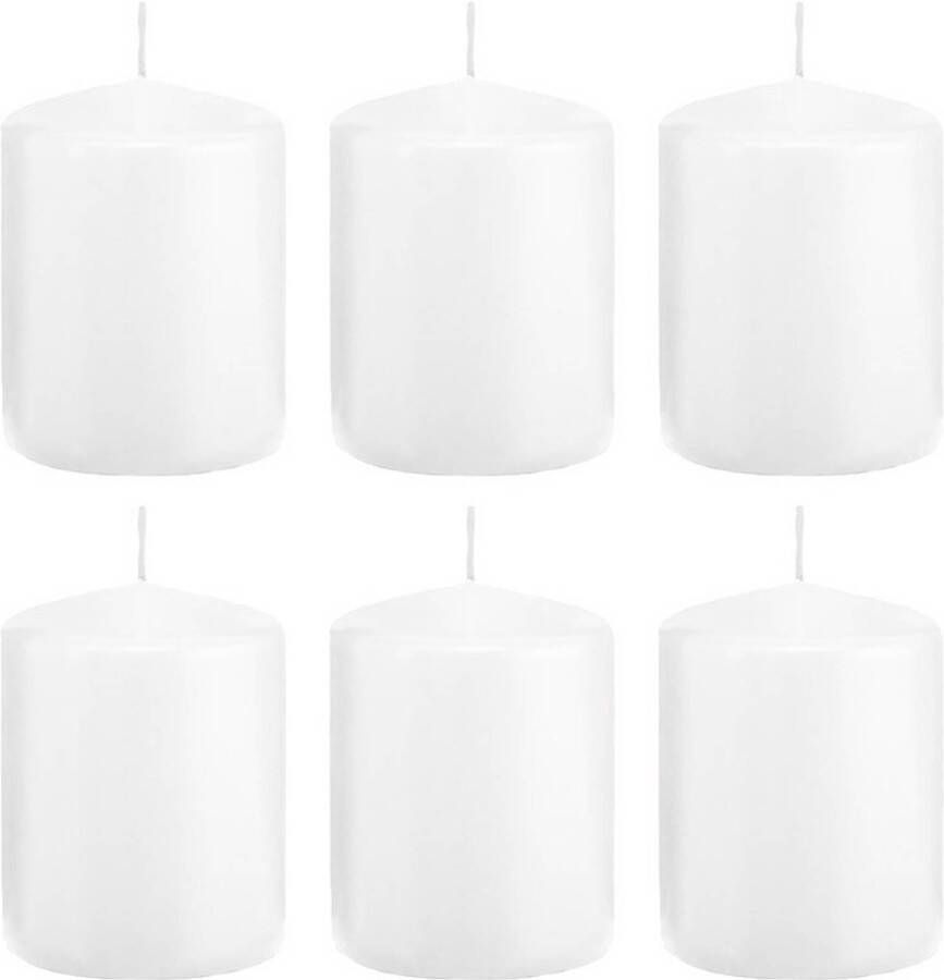 Trend Candles 6x Witte cilinderkaarsen stompkaarsen 6 x 8 cm 29 branduren Geurloze kaarsen Woondecoraties