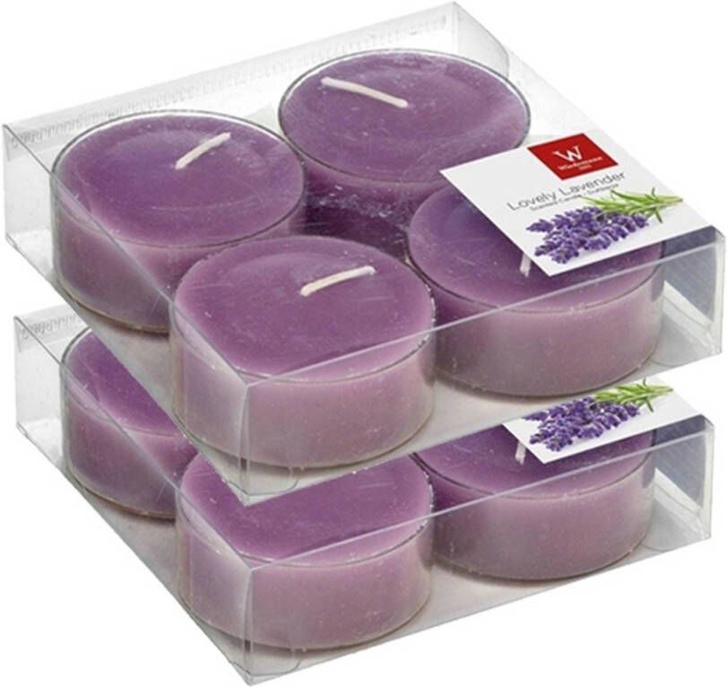 Trend Candles 8x Maxi geurtheelichtjes lavendel paars 8 branduren Geurkaarsen lavendelgeur Grote waxinelichtjes