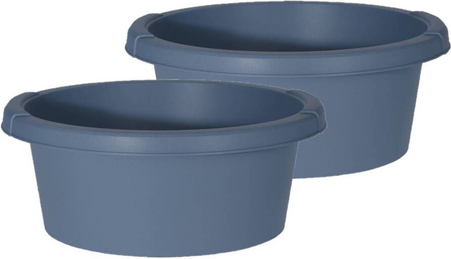 Excellent Houseware Set van 2x stuks blauwe afwasteilen afwasbakken rond kunststof 6 liter Afwasbak