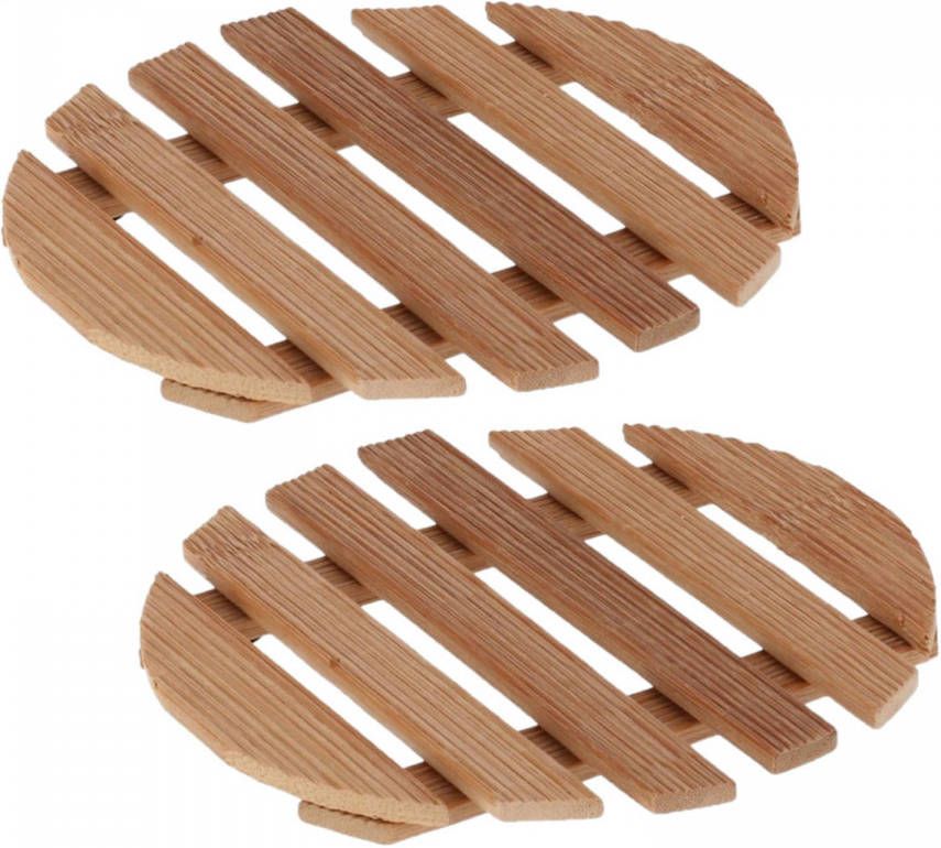 Gerimport Set van 2x stuks pannenonderzetter van hout rond 15 x 15 cm Panonderzetters