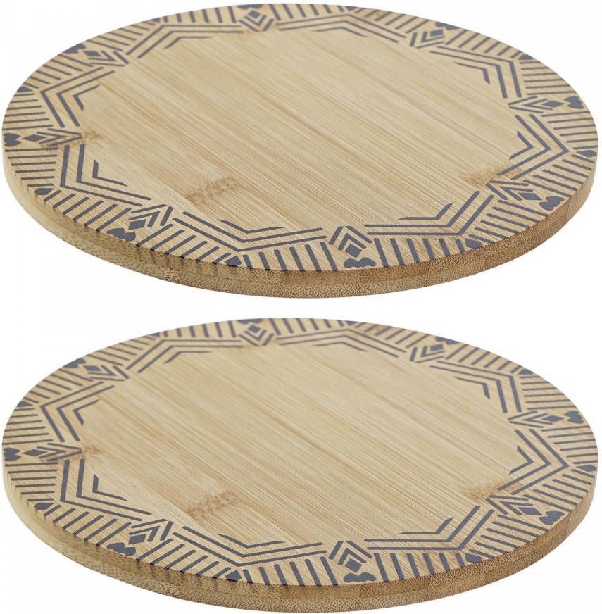 Items Set van 2x stuks ronde pannen onderzetters van bamboe met print D20 cm Panonderzetters