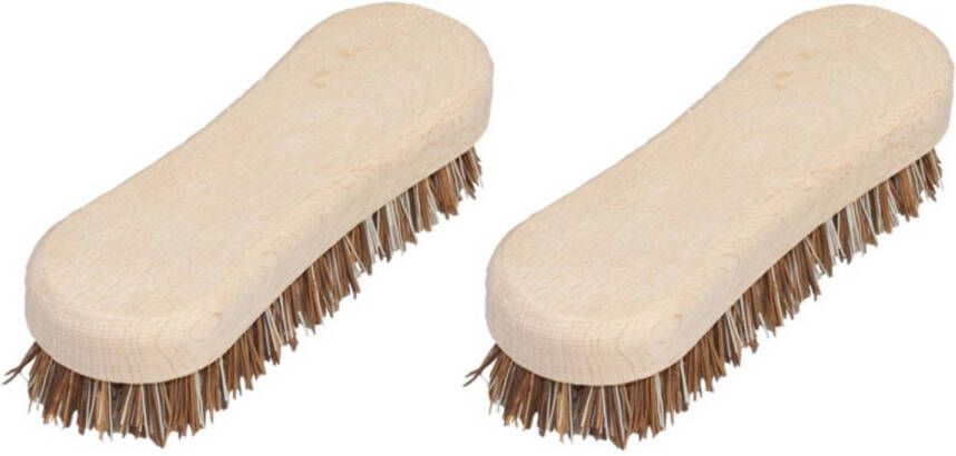 Brumag Set van 2x stuks schrobborstels van hout met fiber palmvezel luiwagen 8-vorm bruin Schoonmaakartikelen schoonmaakborstels