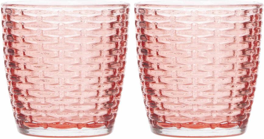 Cosy & Trendy Set van 2x stuks ronde theelichthouders waxinelichthouders glas rood 9 x 9 cm steentjes motief Waxinelichtjeshouders