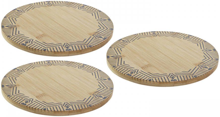 Items Set van 3x stuks ronde pannen onderzetters van bamboe met print D20 cm Panonderzetters