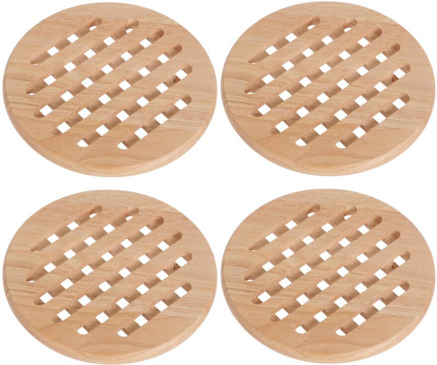 Cosy & Trendy Set van 4x stuks ronde pannen onderzetters van hout 19 cm Panonderzetters