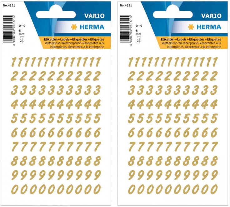 Shoppartners Stickervellen 416x plak cijfers getallen 0-9 goud transparant 8 mm Stickers