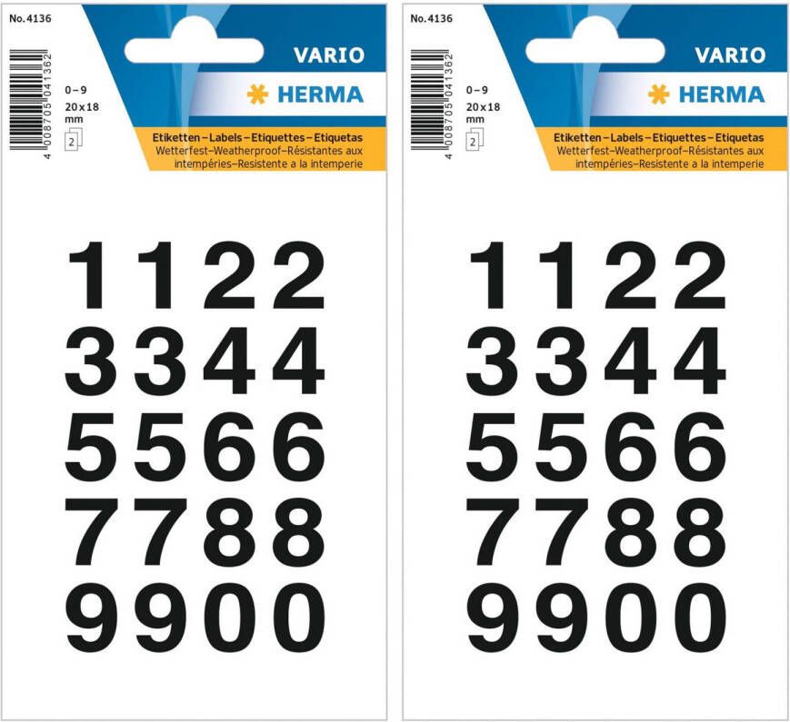 Shoppartners Stickervellen 80x plak cijfers getallen 0-9 zwart transparant 20x18 mm Stickers