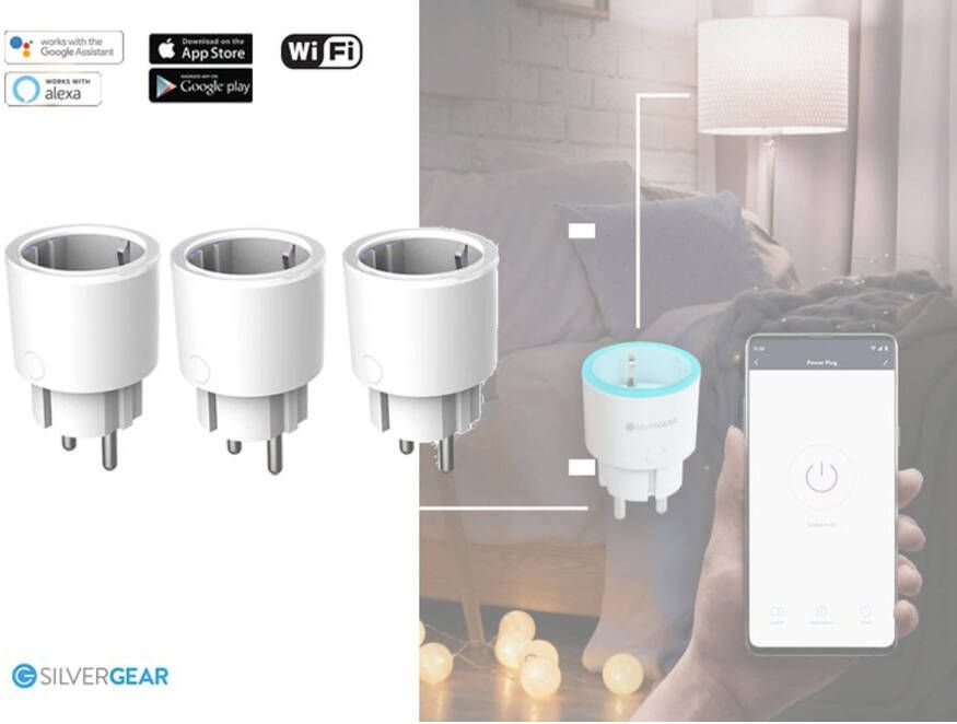 Silvergear Smart Plug WiFi Slimme Stekker 3 Stuks Koppel met Google Home Amazon Alexa en App