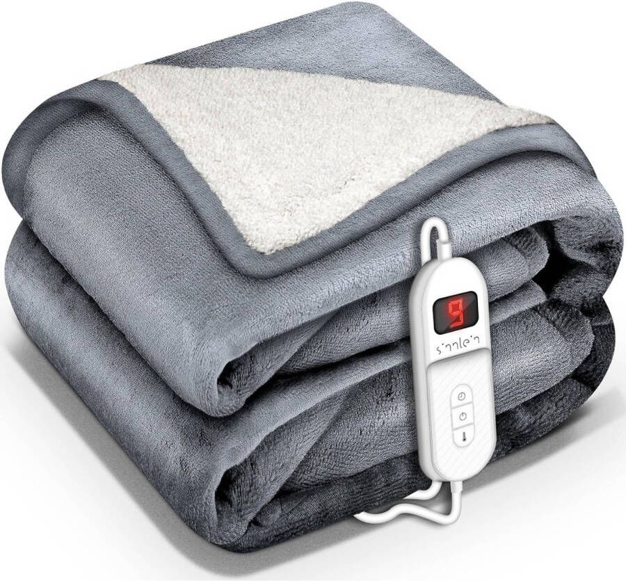 Sinnlein Elektrische deken met automatische uitschakeling lichtgrijs 200 x 180 cm warmtedeken met 9 temperatuurniveaus knuffeldeken wasbaar
