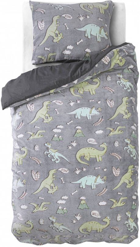 Sleeptime Glow in the dark Dinosaurs Dekbedovertrek 140X200 220 + 1 x kussensloop 60x70 Grijs