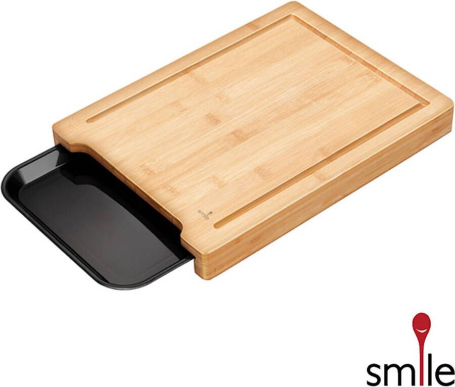 Smile Snijplank Bamboe Hakblok Extra Dik Met Opvang Bak Tray & Sapgeul 36x27 5cm