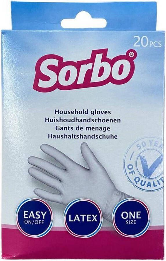 Sorbo Universele Huishoudhandschoenen Wegwerp Latex Handschoenen One Size 20 Stuks Stevig en Comfortabel