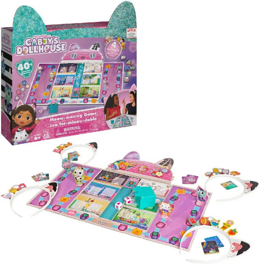 Spin Master Gabby&apos;s Dollhouse Poppenhuis Meowmazing Bordspel met 4 Kattenoor Hoofdbanden