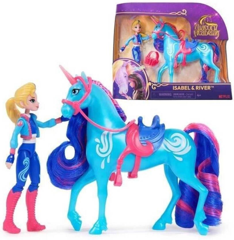 Unicorn Academy – Pop Isabel & Eenhoorn River met 2 rijaccessoires en borstel Speelfigurenset