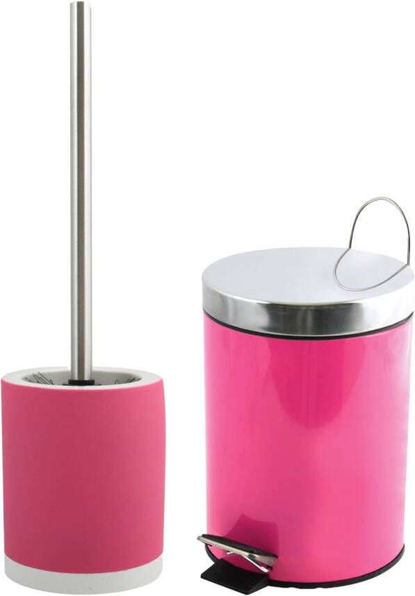 Spirella MSV Badkamer accessoires set fuchsia roze pedaalemmer wc-borstel Badkameraccessoireset