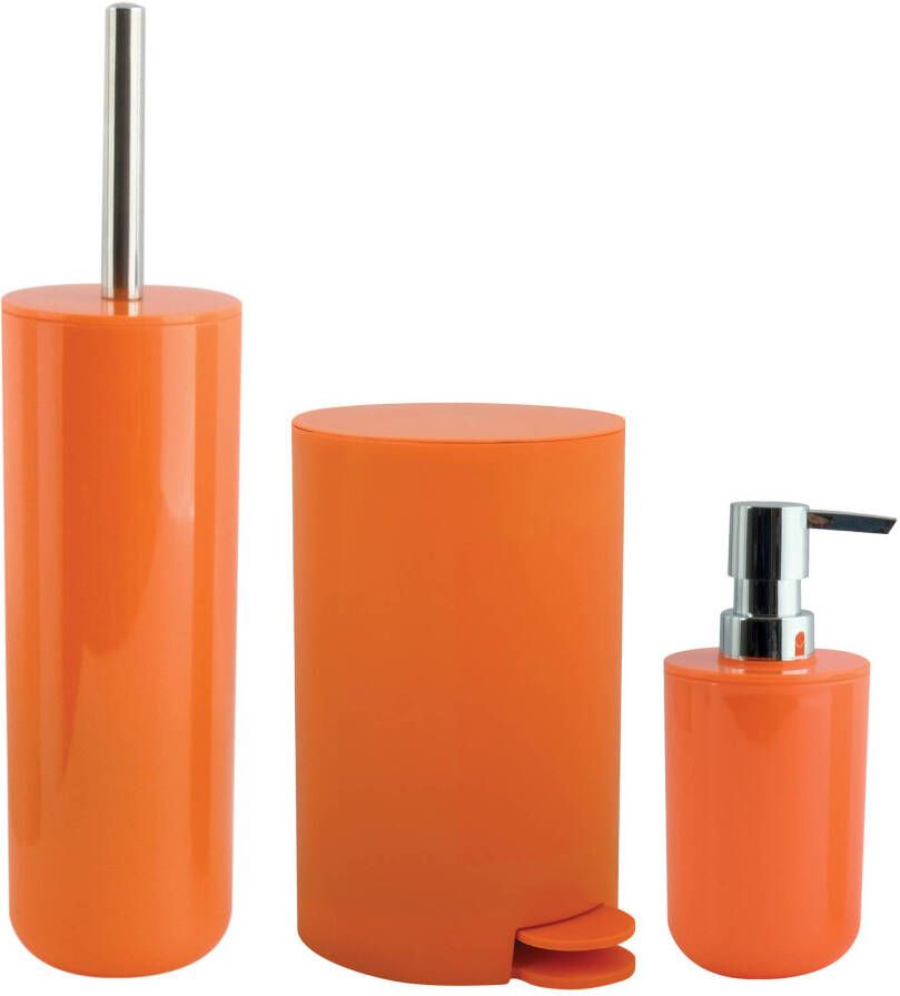 Spirella MSV Badkameraccessoire Moods pedaalemmer beker zeeppompje oranje kunststof Badkameraccessoireset