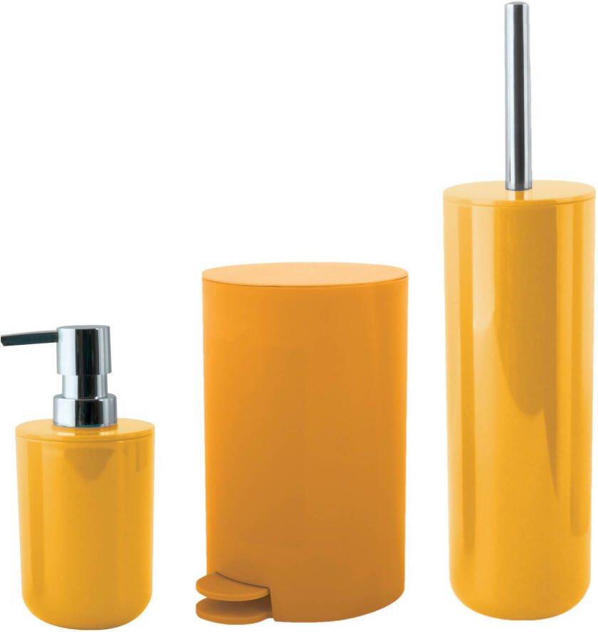 Spirella MSV Badkameraccessoire Moods pedaalemmer beker zeeppompje saffraan geel kunststof Badkameraccessoireset