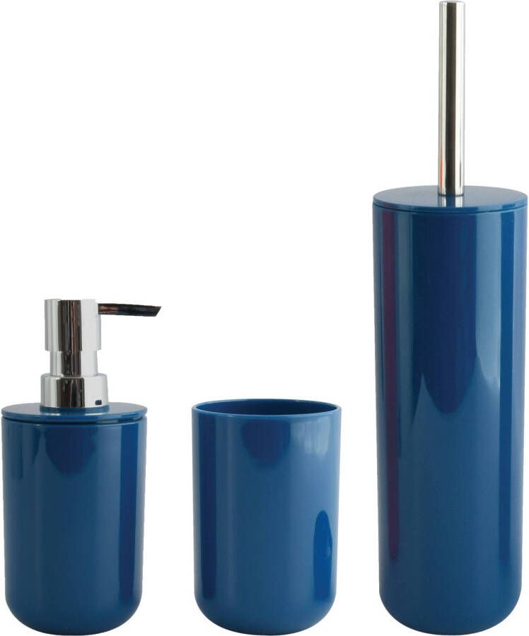 Spirella MSV Badkameraccessoire Moods toiletborstel in houder beker zeeppompje donkerblauw kunststof Badkameraccessoi