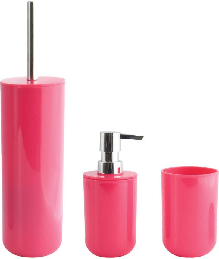 Spirella MSV Badkameraccessoire Moods toiletborstel in houder beker zeeppompje fuchsia roze kunststof Badkameraccesso