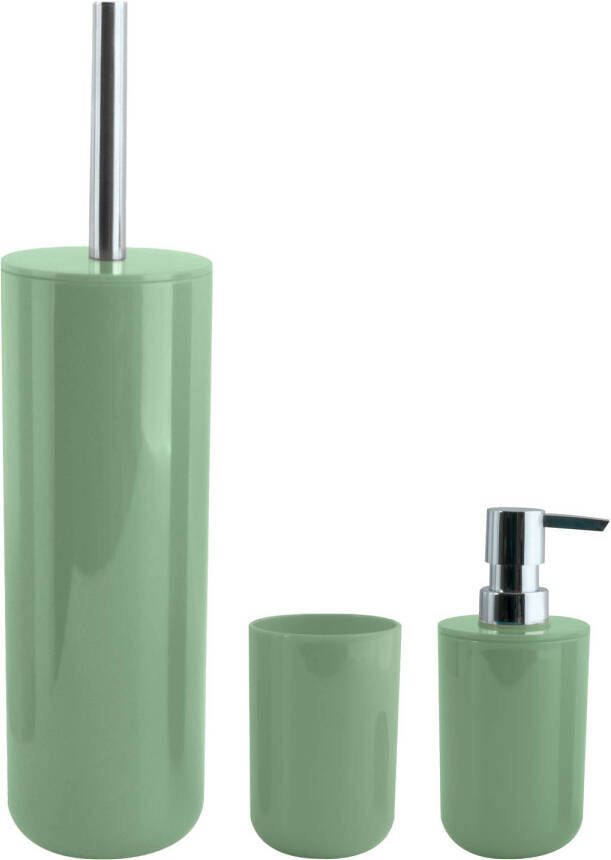 Spirella MSV Badkameraccessoire Moods toiletborstel in houder beker zeeppompje groen kunststof Badkameraccessoireset