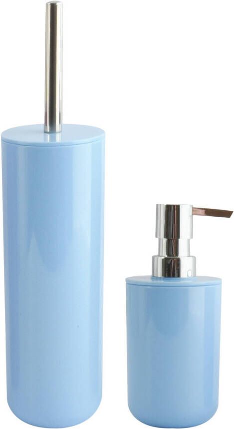 Spirella MSV Toiletborstel in houder 35 cm zeeppompje set Moods kunststof lichtblauw Badkameraccessoireset