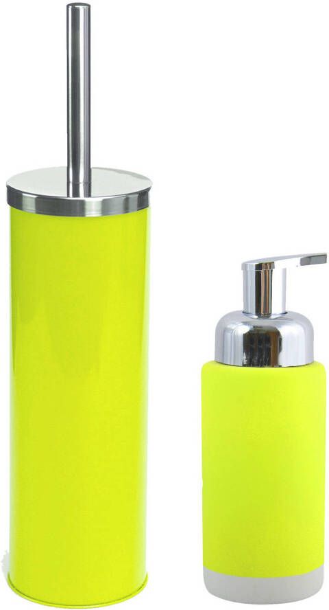 Spirella MSV Toiletborstel in houder 38 cm zeeppompje set Enzo metaal keramiek lime appel groen Badkameraccessoireset