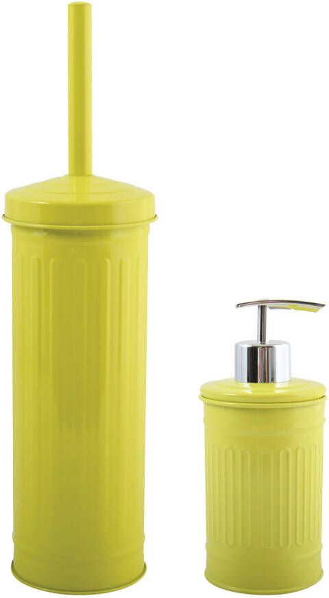 Spirella MSV Toiletborstel in houder 38 cm zeeppompje set Industrial metaal appel lime groen Badkameraccessoireset