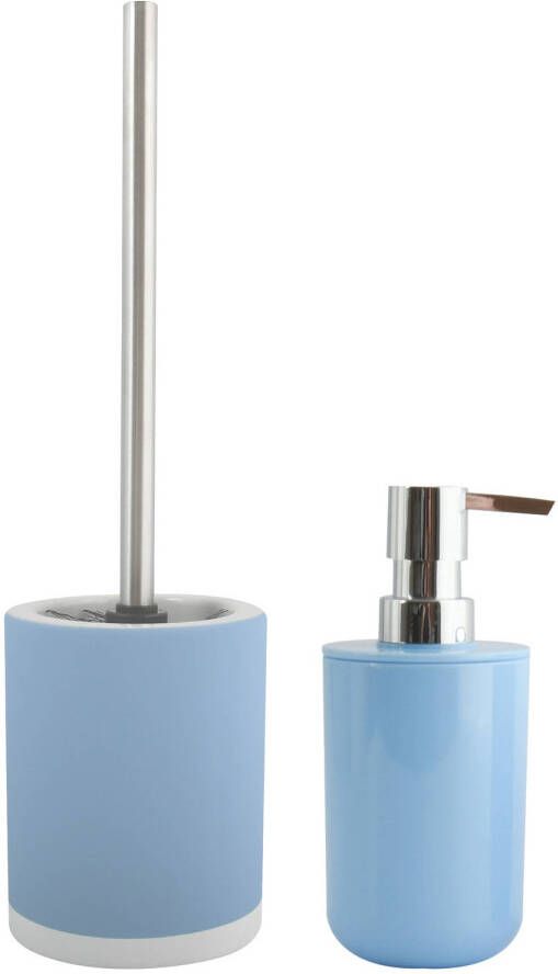 Spirella MSV Toiletborstel in houder 38 cm zeeppompje set Moods keramiek kunststof lichtblauw Badkameraccessoireset