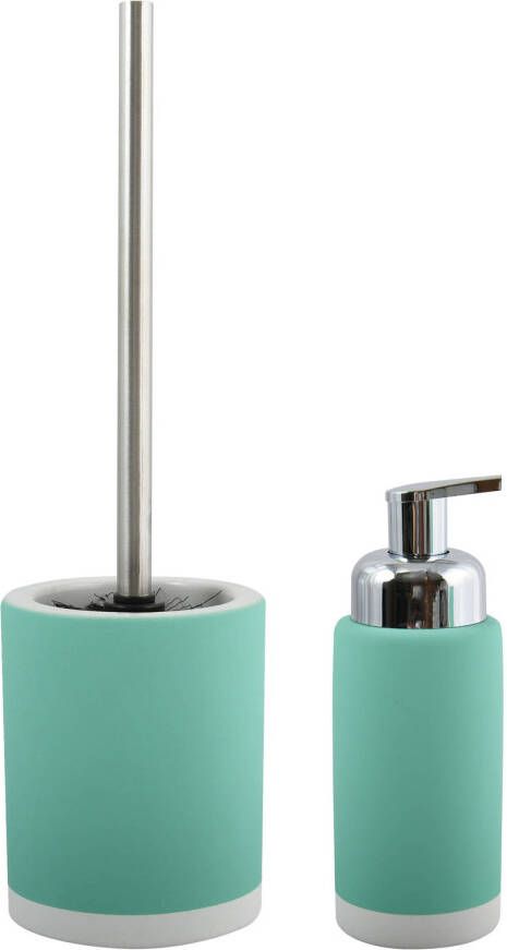 Spirella MSV Toiletborstel in houder 38 cm zeeppompje set Moods keramiek rvs azuurblauw Badkameraccessoireset