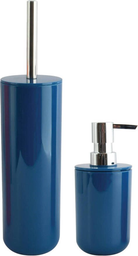 Spirella MSV Toiletborstel in houder 38 cm zeeppompje set Moods kunststof blauw Badkameraccessoireset