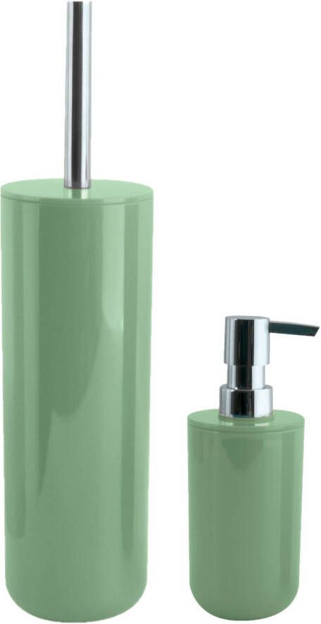 Spirella MSV Toiletborstel in houder 38 cm zeeppompje set Moods kunststof groen Badkameraccessoireset