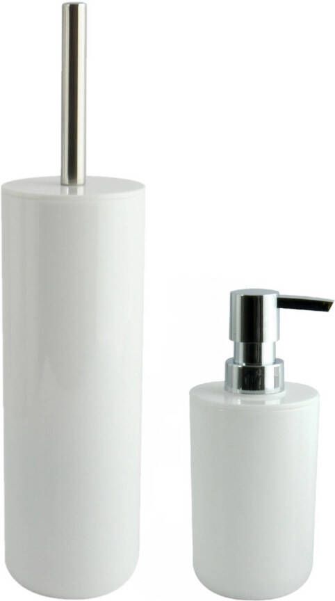 Spirella MSV Toiletborstel in houder 38 cm zeeppompje set Moods kunststof ivoor wit Badkameraccessoireset