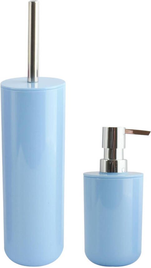 Spirella MSV Toiletborstel in houder 38 cm zeeppompje set Moods kunststof lichtblauw Badkameraccessoireset